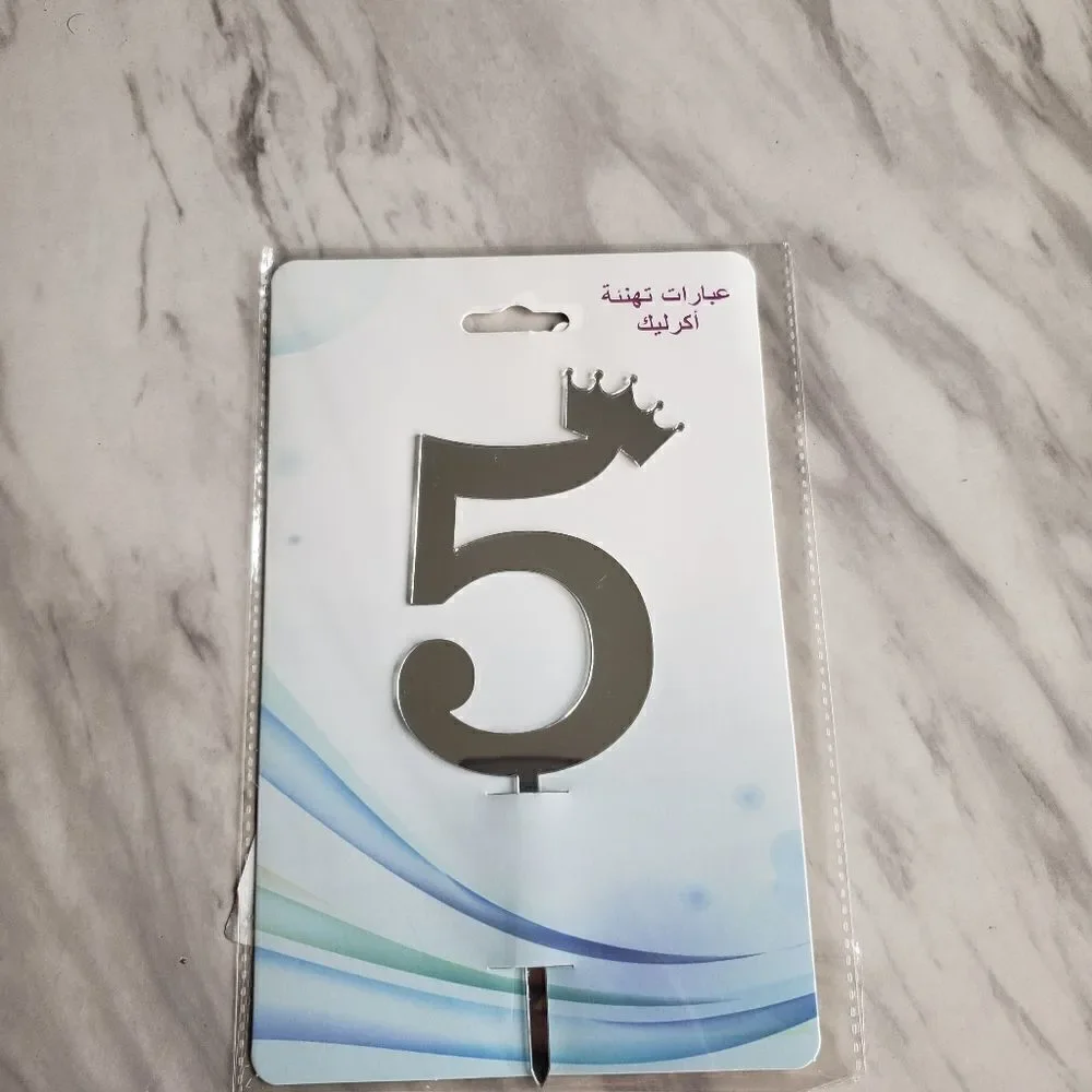 Silver Mirror Number With Crown Cake Topper Chic NWT 1 2 3 4 5 6 7 8 9 0